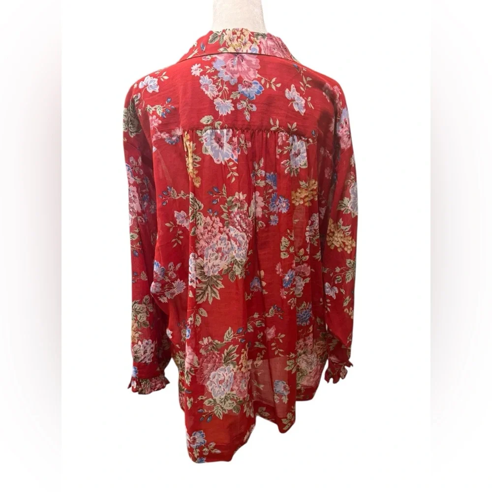 Gerard Darel Paris red cotton floral blouse. Size 46 (XL). Mint condition. - Picture 6 of 9